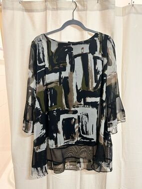 IC by Connie K, Abstract, Brushstroke, Sheer Blouse, size medium
